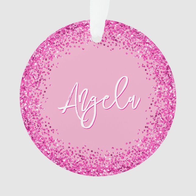 Hellrosa Glitter-Foto Ornament (Vorderseite)