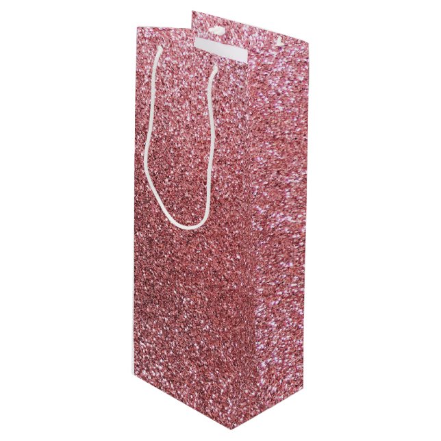 Hellrosa Glitter Geschenktüte Für Weinflaschen (Vorderseite Schrägansicht)