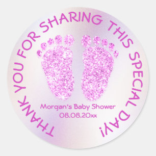 Hellrosa Glitzer Feet Baby Dusche Gefallen Vielen  Runder Aufkleber