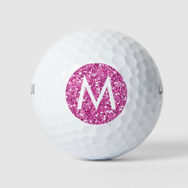 Hellrosa Glitzer Modernes Monogramm Golfball (Vorderseite)