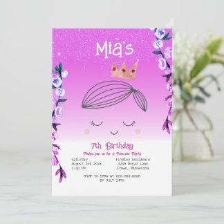 Hellrosa Glitzer Princess Girls Geburtstag Einladung