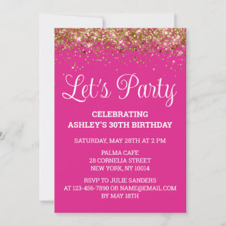 Hellrosa Gold Glitzer 30. Geburtstag Party Einladung