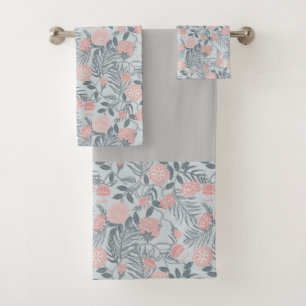Hellrosa, graues botanisches Wildblumenmuster  Badhandtuch Set