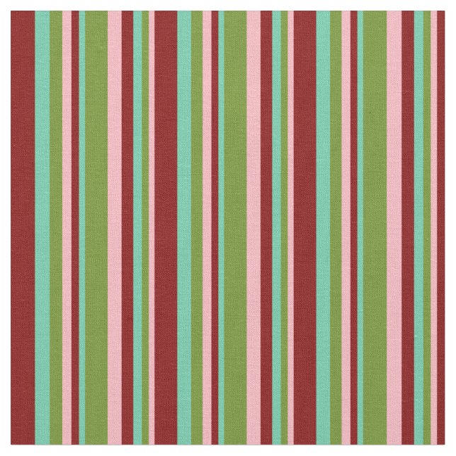 Hellrosa, Grün, Aquamarine und Maroon Lines Stoff (Nahaufnahme)