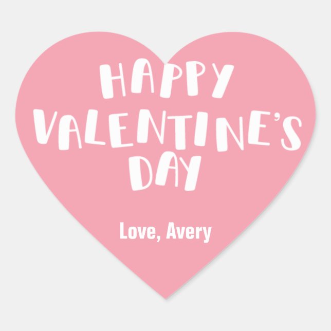 Hellrosa Happy Valentine's Day Herz-Aufkleber (Vorderseite)