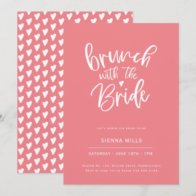 Hellrosa Herz Kalligraphie Bridal Brunch Einladung (Vorne/Hinten)