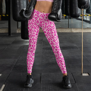 Hellrosa Herz-Leopardenmuster Leggings