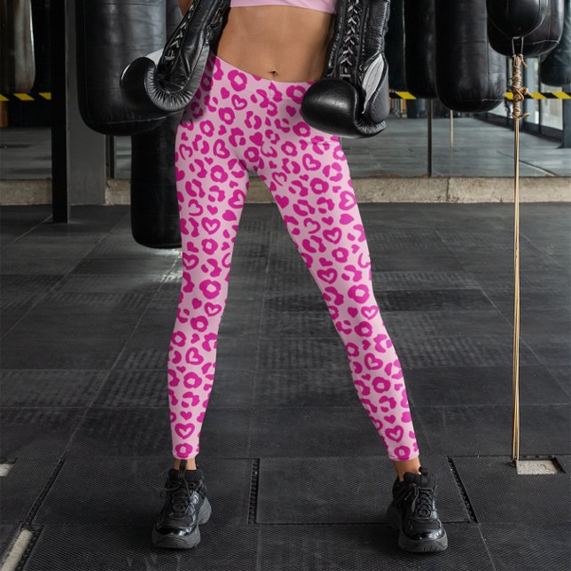 Hellrosa Herz-Leopardenmuster Leggings (Light and Hot Pink Heart Leopard Pattern Leggings)