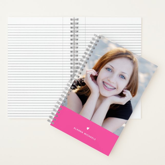 Hellrosa Herz und Foto mit Name Notizbuch (Innen)