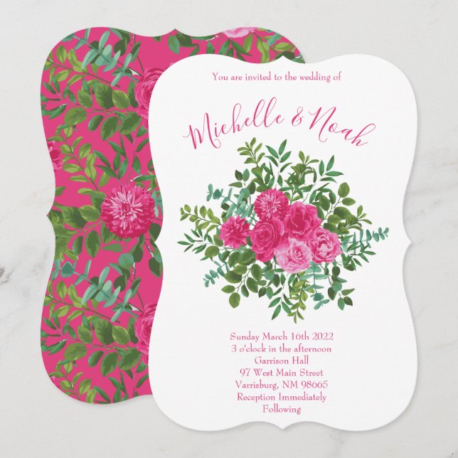 Hellrosa Hochzeitsstipps Rose Blumenmodern Einladung (Vorne/Hinten)