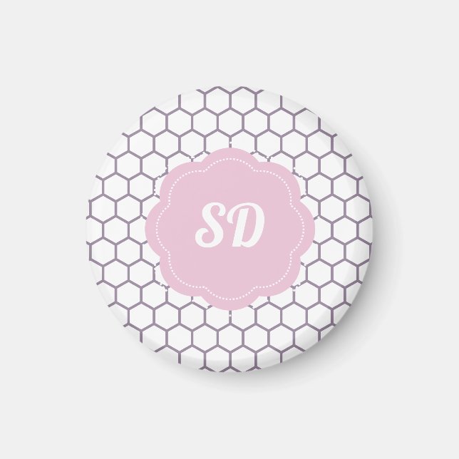 Hellrosa Honeycomb Custom Monogram Magnet (Vorne)