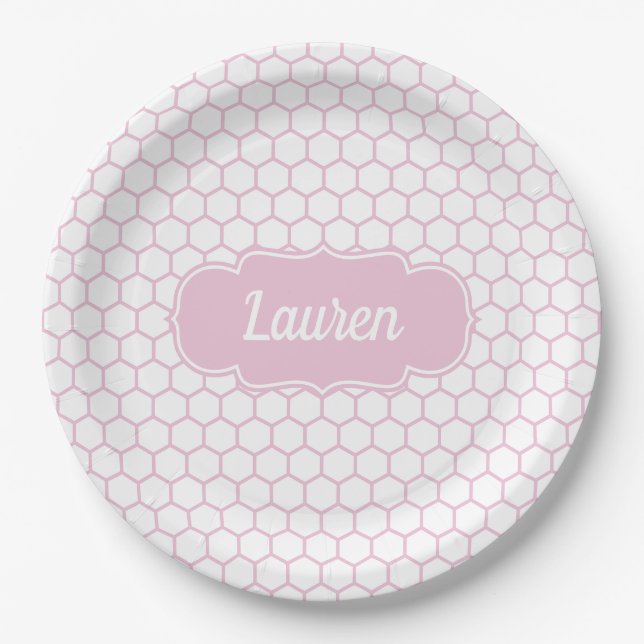 Hellrosa Honeycomb Custom Monogram Pappteller (Vorderseite)