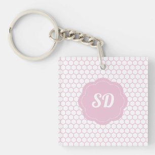 Hellrosa Honeycomb Custom Monogram Schlüsselanhänger