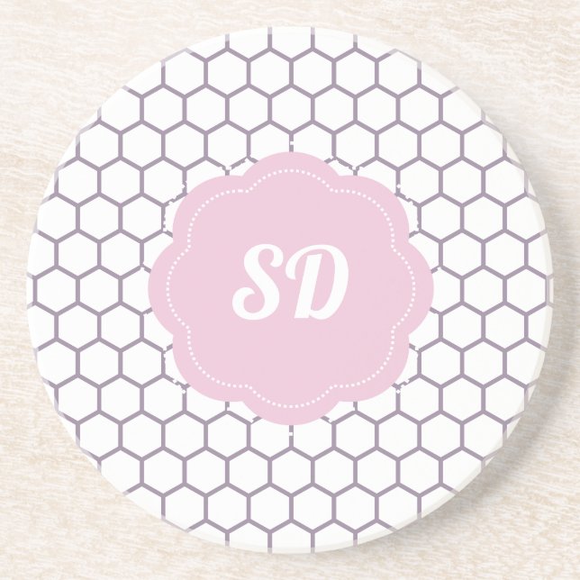 Hellrosa Honeycomb Hexagon Custom Monogram Getränkeuntersetzer (Vorne)