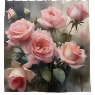 Hellrosa hübsche Rosen-Garten-Aquarellmalerei Duschvorhang