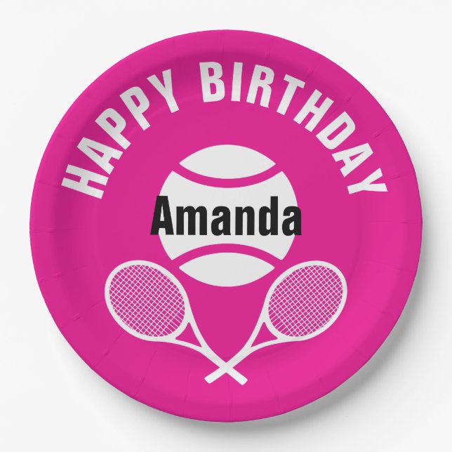 Hellrosa I Liebe Tennis Pappteller (Vorderseite)