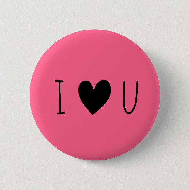 Hellrosa "i Liebe you" Schwarzes Herz Button (Vorderseite)