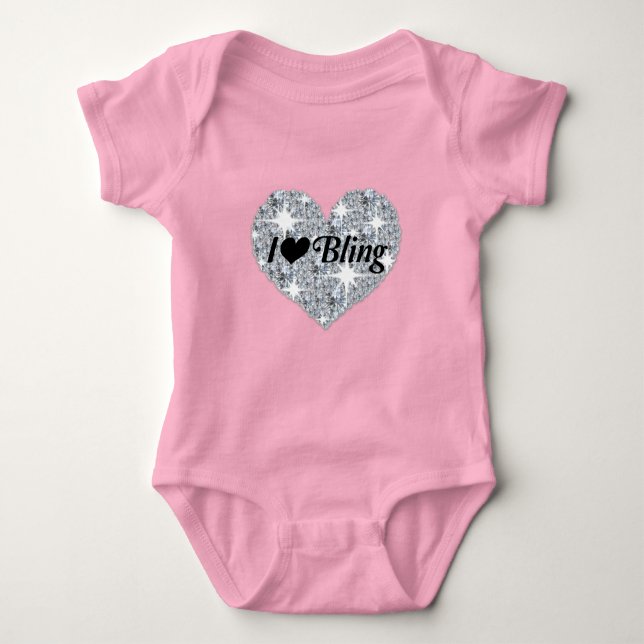 Hellrosa Imitate Diamantherz "I Liebe Bling" Desig Baby Strampler (Vorderseite)