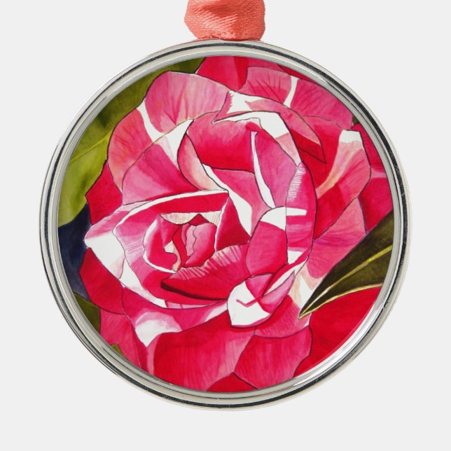 Hellrosa Kamelien Blume Silbernes Ornament (Vorne)