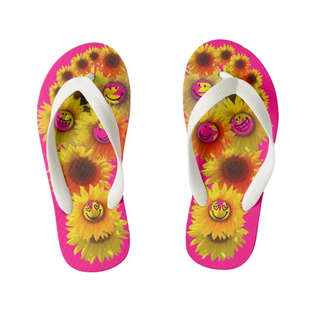 Hellrosa Kinder Unisex Sonnenblumen Flip Flops (Fußbett)