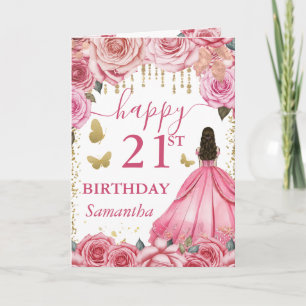 Hellrosa Kleid Brünette Prinzessin Geburtstag Karte