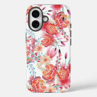 Hellrosa Korallenwasserfarbe Trendblumenmuster iPhone 16 Hülle