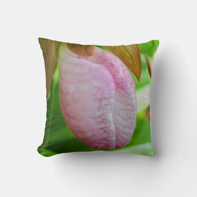 Hellrosa Lady Slipper Orchideen Blume Nah Kissen (Vorderseite)