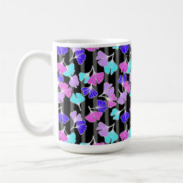 Hellrosa Lila Aqua Ginkgos auf dem Schwarzen Strei Kaffeetasse