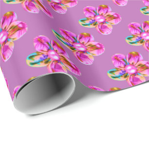 Hellrosa, lila Blume mit Handnähten auf Magenta Geschenkpapier