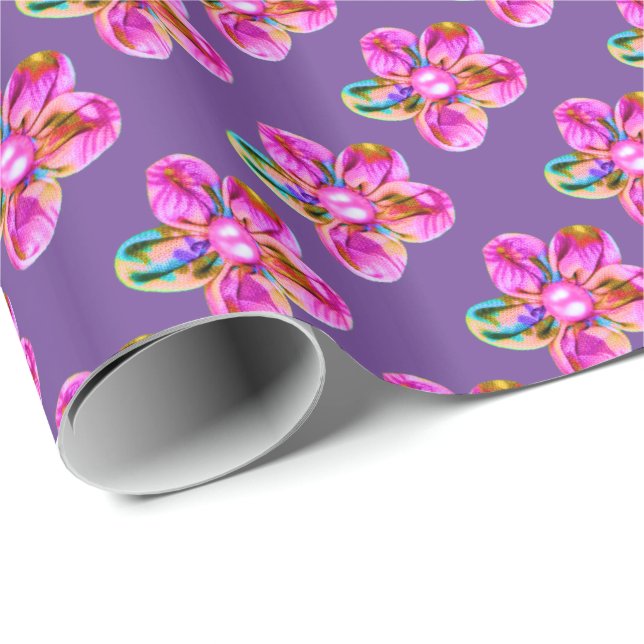 Hellrosa, lila Blume mit Handnähten Geschenkpapier (Rolleneckpunkt)