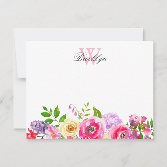 Hellrosa Lila, florale Mit Monogramm Note Dankeskarte (Vorderseite)