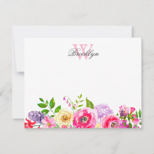 Hellrosa Lila, florale Mit Monogramm Note Dankeskarte