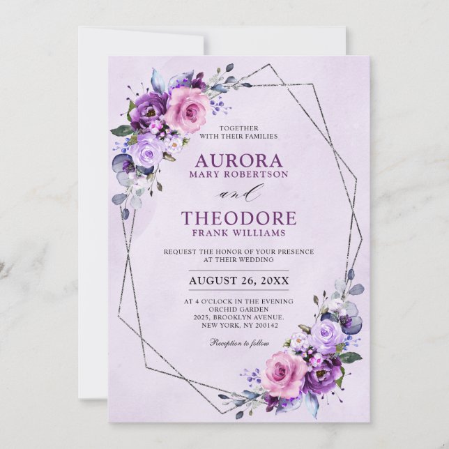 Hellrosa Lilac Lila Shades Blume Hochzeit Einladung (Vorderseite)