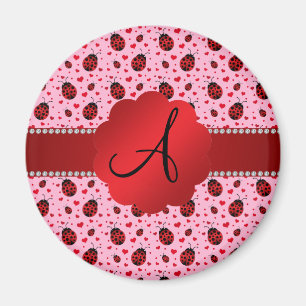 Hellrosa Marienkäferherzen des Monogramms Magnet