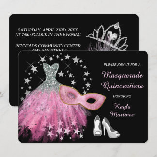 Hellrosa Masquerade Quinceanera Einladung