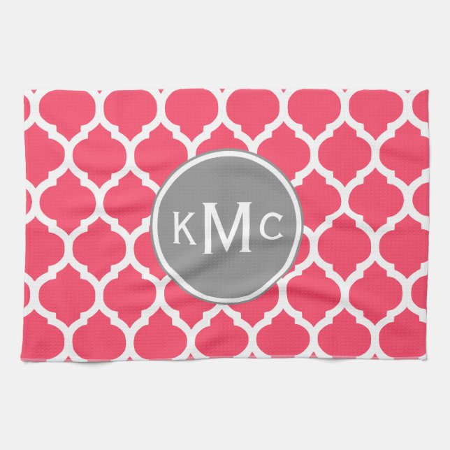 Hellrosa Mit Monogramm marokkanisches Gitter Handtuch (Horizontal)