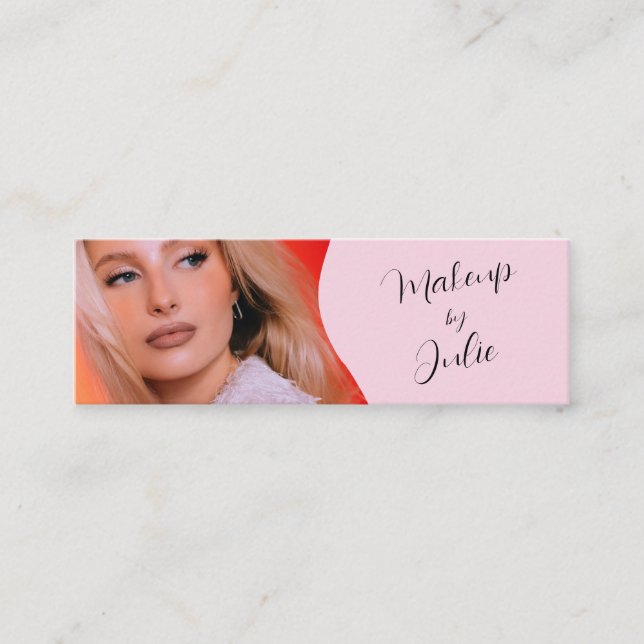 Hellrosa mit schwarzer Schrift Foto-Makeup Mini Visitenkarte (Vorderseite)