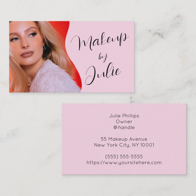 Hellrosa mit schwarzer Schrift Foto-Makeup Visitenkarte (Vorne/Hinten)