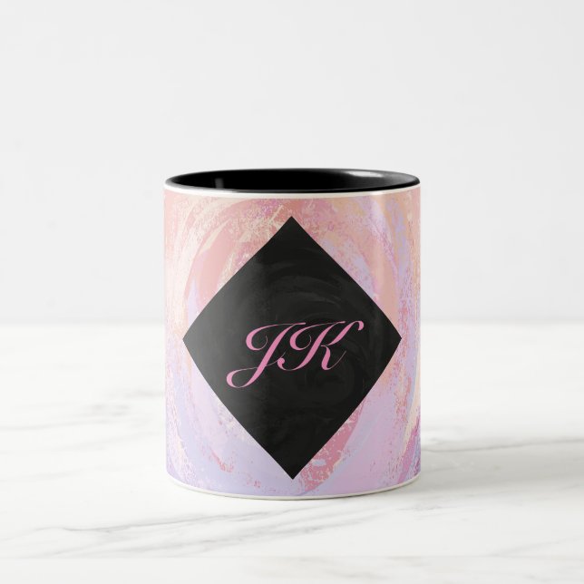 Hellrosa Monogramm Zweifarbige Tasse (Mittel)
