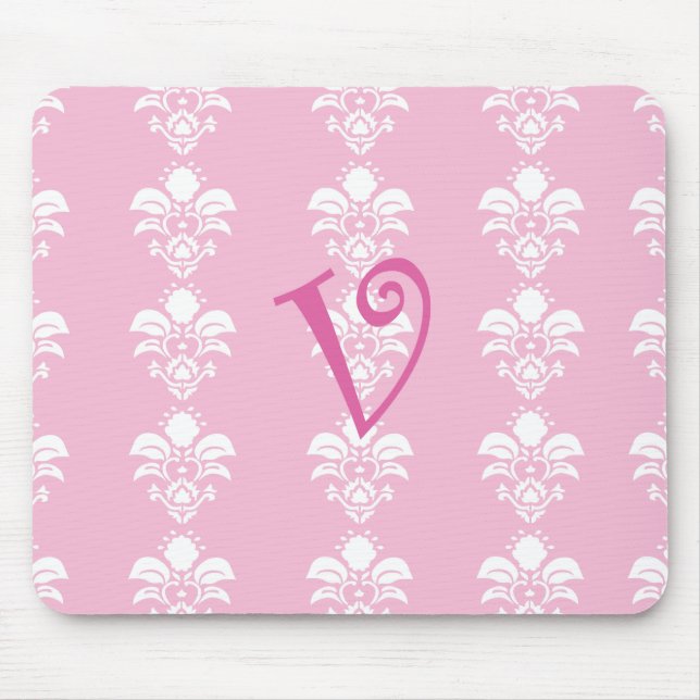 Hellrosa Mousepad weißer Damast "v " (Vorne)