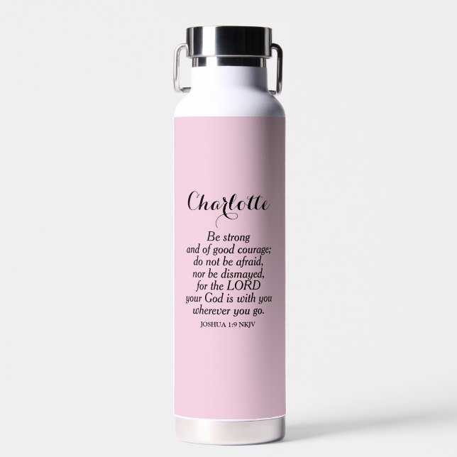 Hellrosa Mutige Bibelvers Custom Name Einfach Trinkflasche (Vorne)