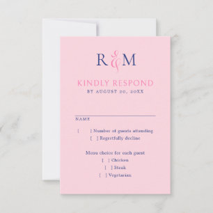 Hellrosa Navy Einfache Monogram Wedding RSVP Karte