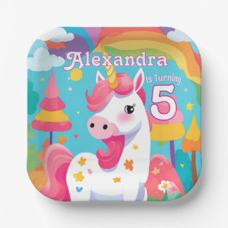 Hellrosa Niedliches Einhorn Geburtstag Pappteller