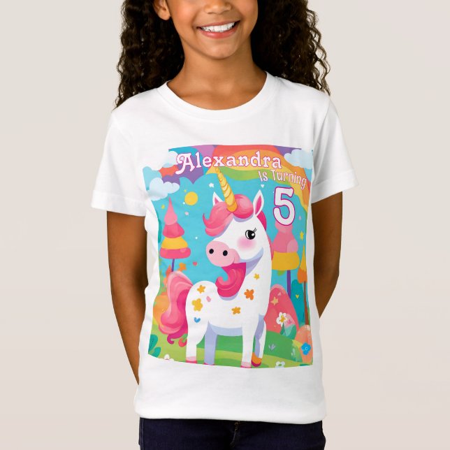 Hellrosa Niedliches Einhorn Geburtstag T-Shirt (Vorderseite)