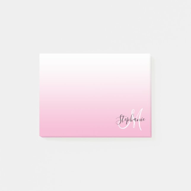 Hellrosa Ombre Elegantes Monogramm Post-it Klebezettel (Vorderseite)