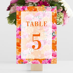 Hellrosa orange Blumen-Tisch 5 Hochzeit Tischnummer