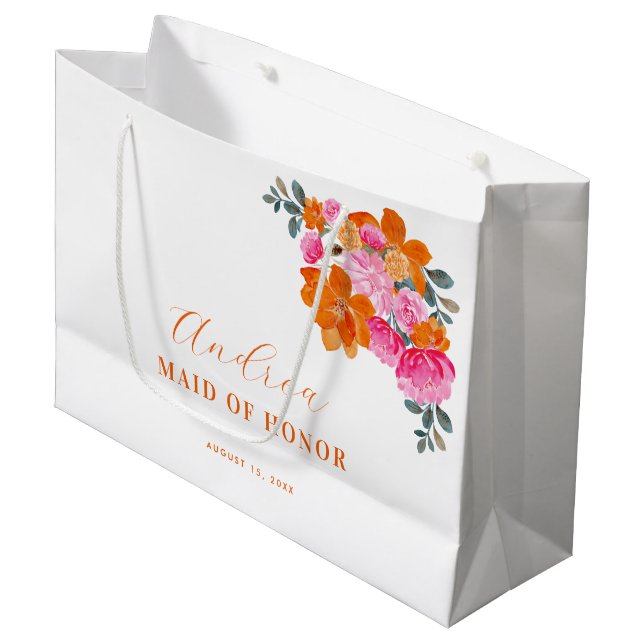 Hellrosa Orange Vibrannende Trauzeugin Große Geschenktüte (Vorderseite Schrägansicht)