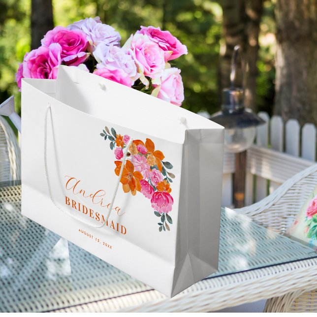 Hellrosa Orange Vibrannte florale Bridesmaid Große Geschenktüte (Von Creator hochgeladen)