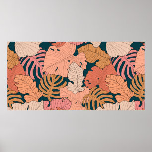 Hellrosa, orangefarbene, gelbe Blätter von Monster Poster