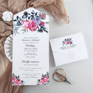 Hellrosa Peony Floral Monogram Elegante Hochzeit All In One Einladung